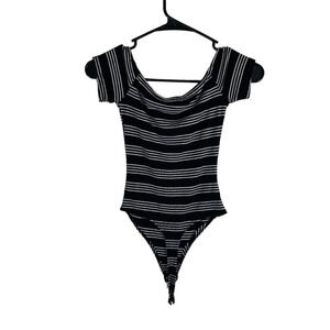 Windsor Black and White Striped Bodysuit Size XS Short Sleeve Stretch Knit